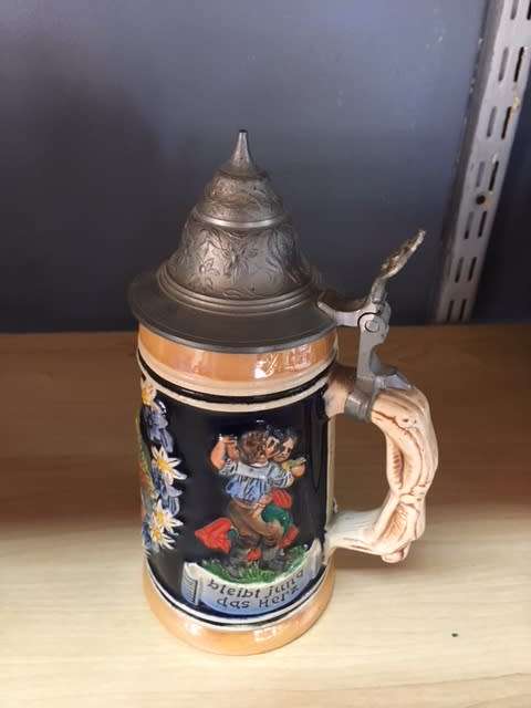 Antique German Beer Stein/Mug (Lidded) Edelweiss Dancing Couple 1931