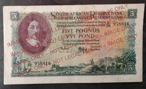 1953 Five Pounds (5 Pond) Note 3rd Issue - M.H. de Kock