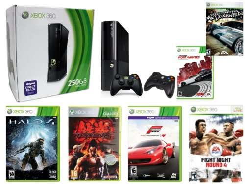 Microsoft Xbox 360 250GB Console Bundle (with 2 controllers and 6 Games)