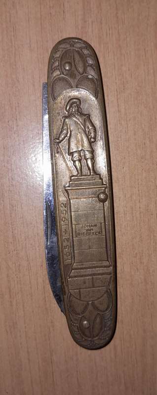 1652-1952 Johan van Riebeeck festival brass handle pocket knife - Inox