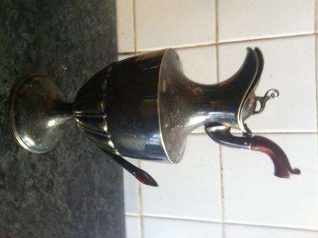 SILVER PLATED JUG WOODEN HANDEL WITH HALL MARKS