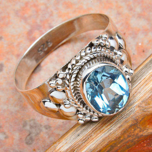 GLAMOROUS GENUINE BLUE TOPAZ SOLID .925 STERLING SILVER RING SIZE 7.75