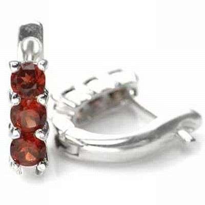 ELEGANT  3-Stone Natural Garnet SOLID 925 Sterling Silver Huggie Earrings