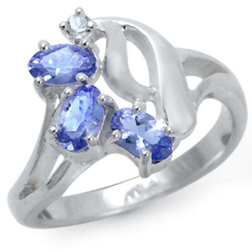 Genuine Natural .76ct Tanzanite & White Topaz SOLID 925 Sterling Silver Cluster Ring Size 7