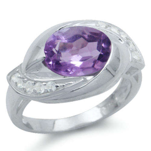 Stunning 2.36ct. Natural Amethyst & White Topaz SOLID 925 Sterling Silver Ring Size 6