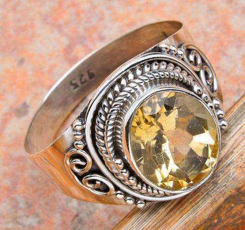 FABULOUS FACETED CITRINE SOLID .925 STERLING SILVER RING SIZE 8.25