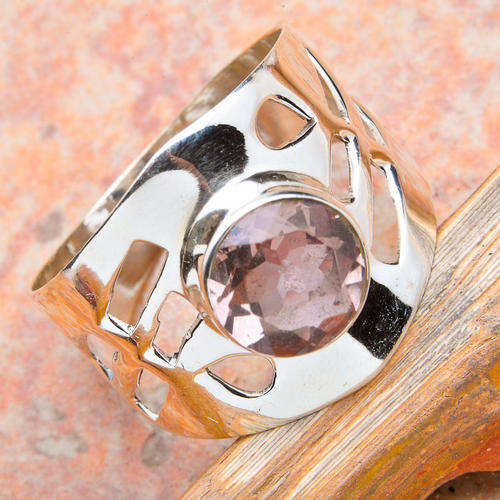 FASCINATING FACETED PINK AMETHYST SOLID .925 STERLING SILVER RING SIZE 7.25