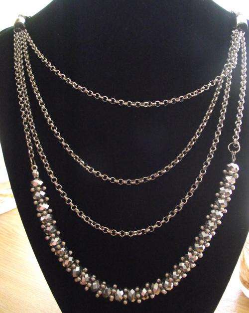 Gorgeous Long Silver Chains & Faceted Crystals Beads Necklace