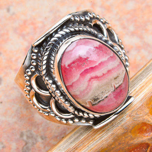 LOVELY RHODOCHROSITE SOLID .925 STERLING SILVER RING SIZE 6.5