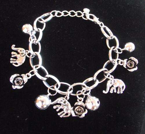 Gorgeous Tibetan Silver Elephant, Flowers & Bells Charm Bracelet