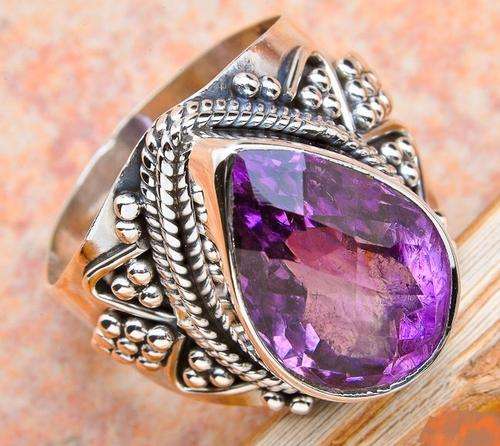 AMAZING FACETED AMETHYST .SOLID .925 SILVER RING SIZE 6.75