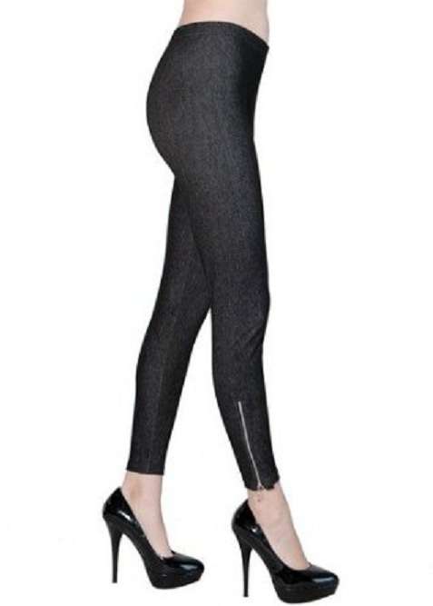 BLACK JEAN  LOOK SKINNY  LEGGINGS WITH ANKLE ZIP ONE SIZE FITS   8-12