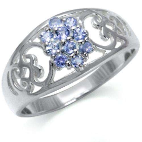 Natural Tanzanite SOLID 925 Sterling Silver Filigree Cluster Ring Size 9 (Please read description)