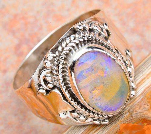 NATURAL ETHIOPIAN OPAL SOLID .925 STERLING SILVER RING SIZE 7.5