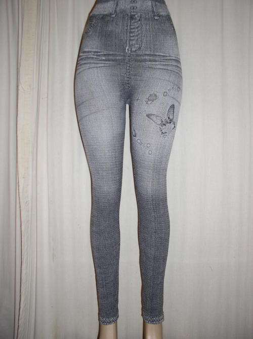 NEW Sexy BLACK Denim Look BUTTERFLY Tattoo Jeans JEGGINGS Leggings Fits size 6 - 14