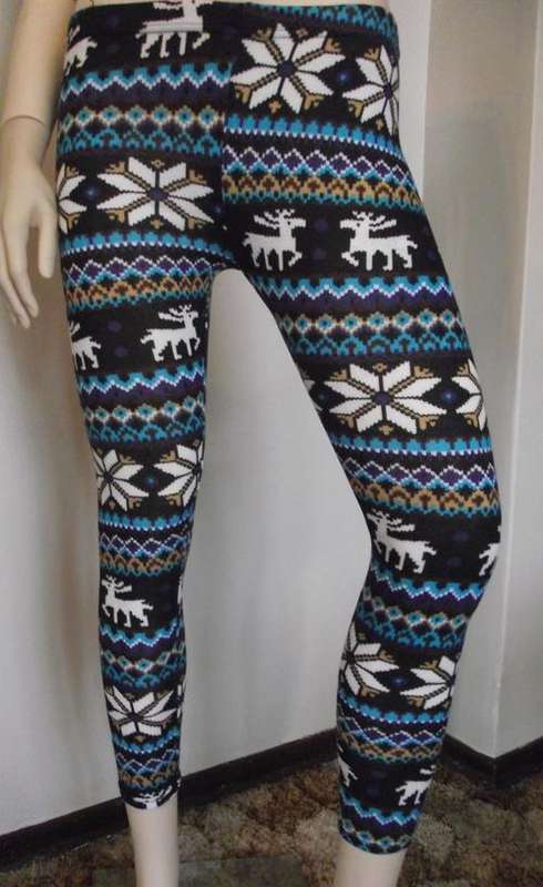 Warm Winter  Reindeer,  Snowflake Patterned Leggings 8-12