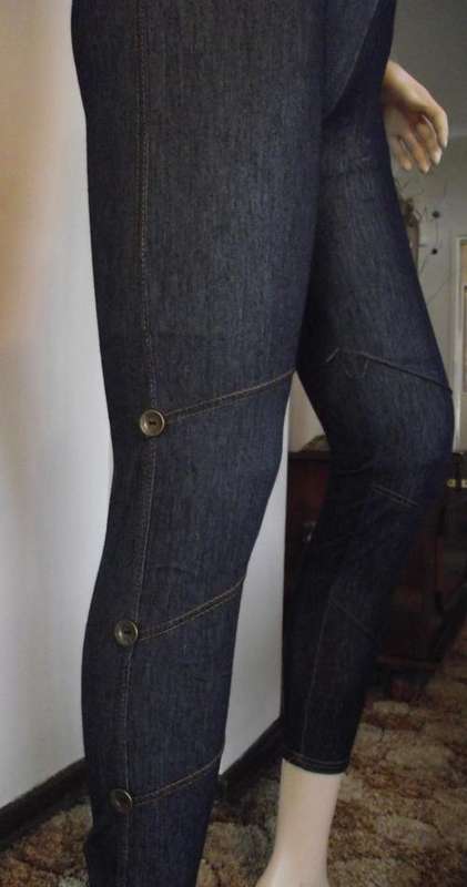 BLUE DENIM LOOK  WITH BUTTON & STITCHED MOTIF LEGGINGS FITS SIZE  8-16