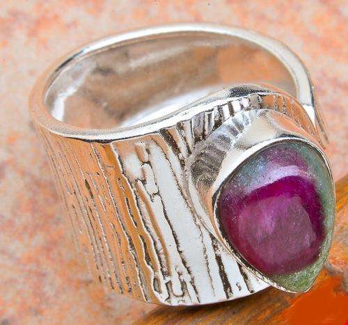 RUBY ZOISITE SOLID .925 STERLING SILVER RING SIZE ADJUSTABLE 7 AND UP
