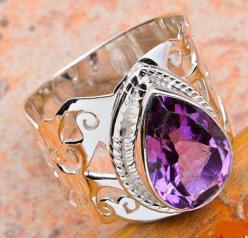 FACETED AMETHYST SOLID .925 STERLING SILVER RING SIZE 7.5