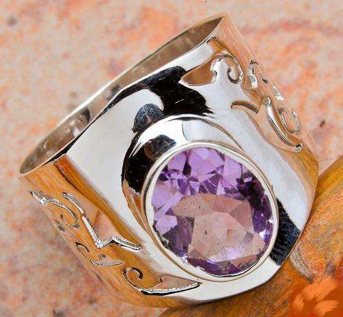 FACETED AMETHYST SOLID .925 STERLING SILVER RING SIZE 6.5