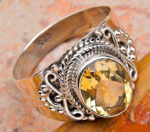 FACETED CITRINE SOLID .925 STERLING SILVER RING SIZE 7.75
