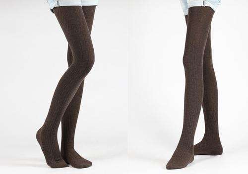 OPAQUE DARK BROWN  WARM  KNITTED CABLE TIGHTS WINTER PANTYHOSE FITS SIZES 6-12