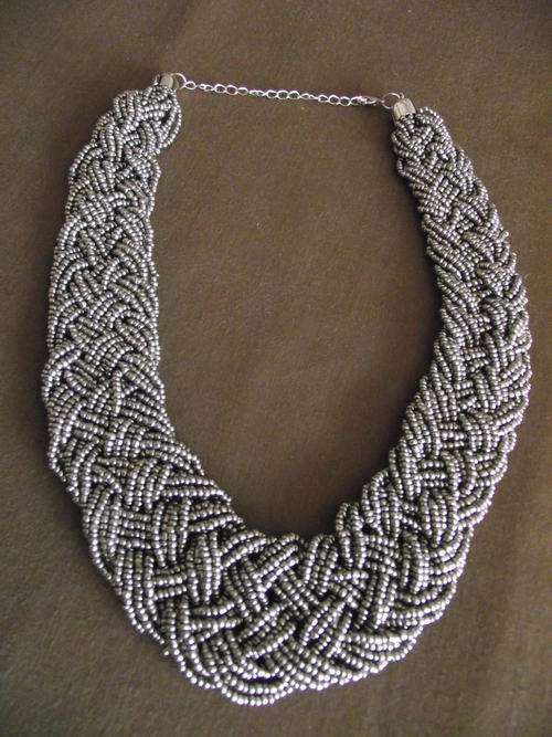 Silver Grey Braided Seed Beads Necklace