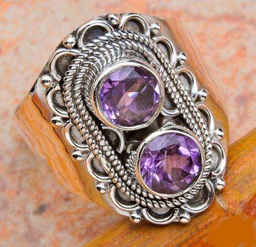 FACETTED AMETHYST SOLID .925 STERLING SILVER RING SIZE 7