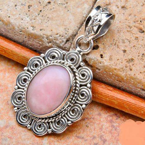 PINK OPAL SOLID .925 STERLING SILVER PENDANT 1 3/8"