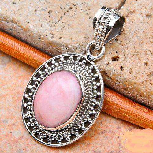 PINK OPAL SOLID .925 STERLING SILVER PENDANT 1 3/8"