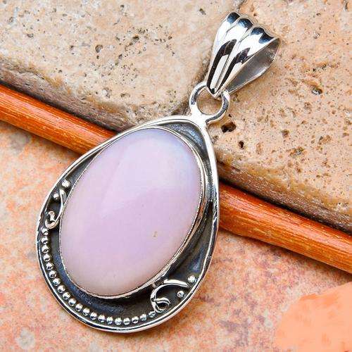 PINK OPAL SOLID .925 STERLING SILVER PENDANT 1 3/8"