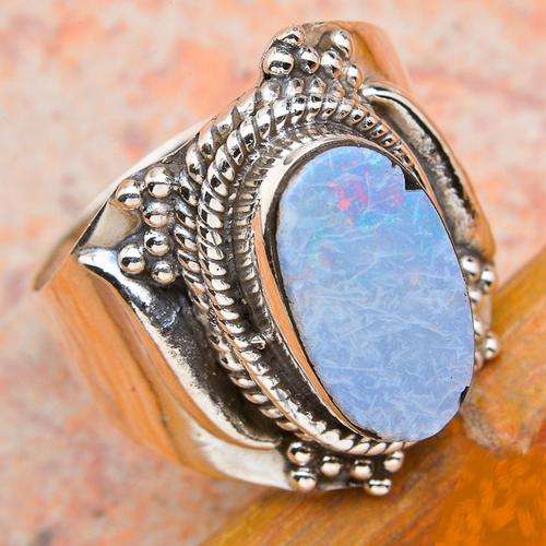RARE FIRE OPAL SOLID .925 STERLING SILVER RING SIZE 7.5