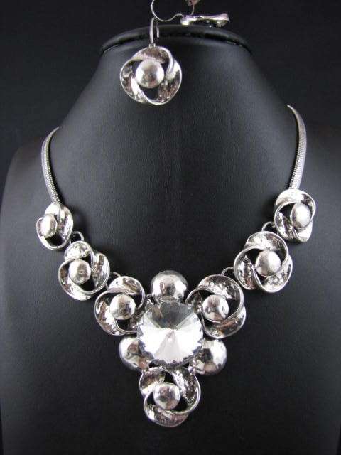 Tibet Silver Wedding Party Bridal Rhinestone Necklace Earrings Set