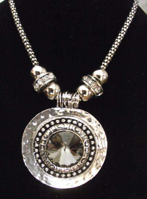 Lovely Silver Tone Large Round Pendant Necklace
