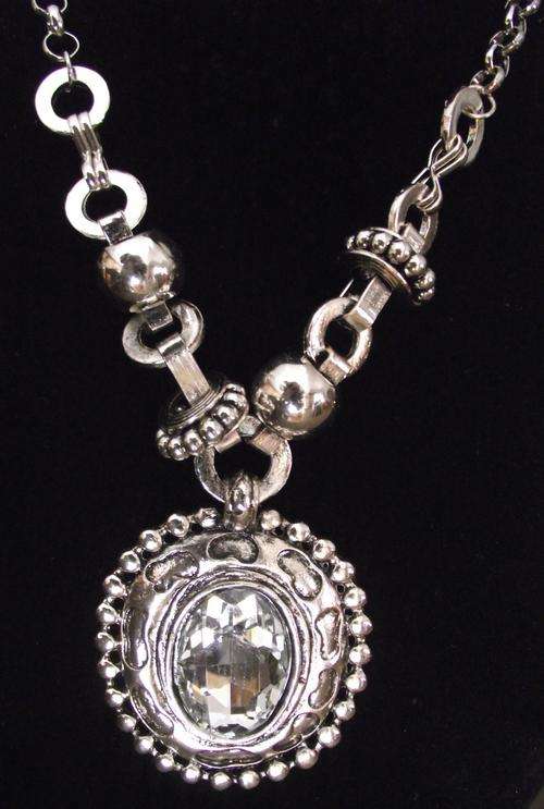 Lovely Silver Tone Large Oval Pendant Necklace