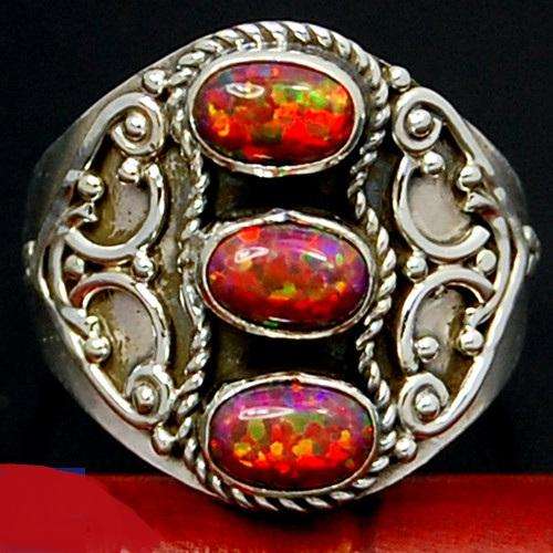AMAZING FIRE OPAL SOLID 925 STERLING SILVER RING SIZE 7.5