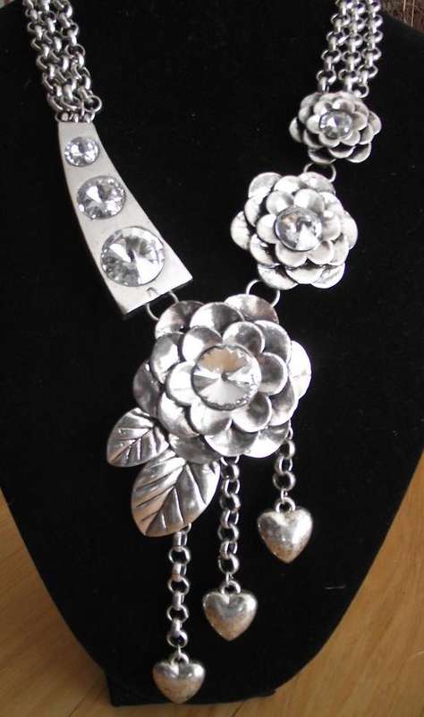 Stunning Flower, Crystal and Chains Necklace
