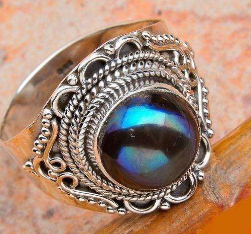 TITANIUM MABE PEARL SOLID .925 STERLING SILVER RING SIZE 8