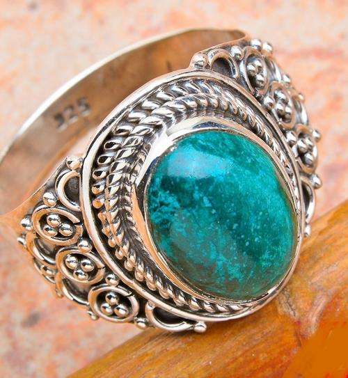 CHRYSOCOLLA SOLID .925 STERLING SILVER RING SIZE 9.25
