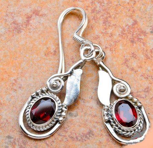 GARNET SOLID .925 STERLING SILVER EARRINGS 40mm