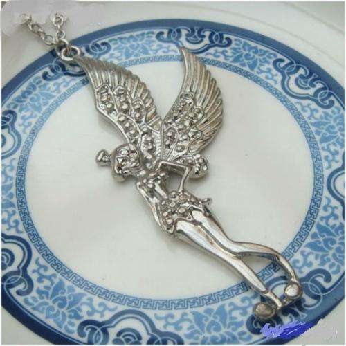 Lovely Silver Tone Rhinestone Crystal Fairy Pendant Necklace