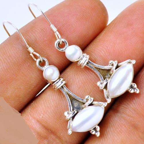 BRILLIANT PEARL SOLID .925 STERLING SILVER EARRINGS 4.5cm