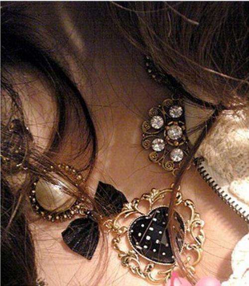 Bronze Rhinestone Flower Pearl Heart Necklace