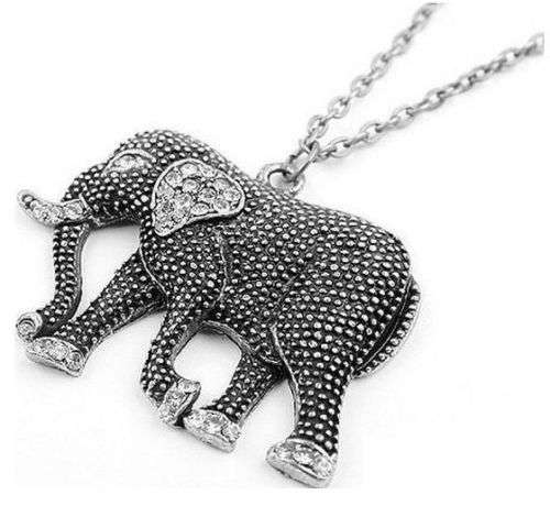 Vintage Style Rhinestone Elephant Pendant Necklace