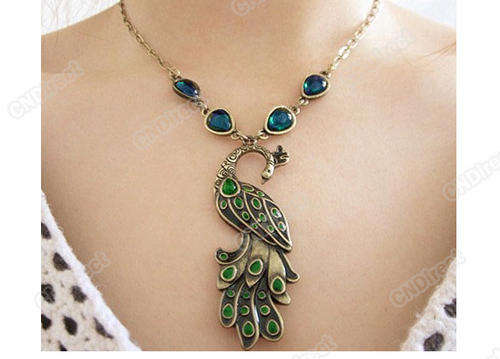 Vintage Style Enamel Peacock Charm Pendant Necklace