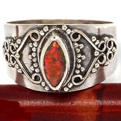 AMAZING FIRE OPAL SOLID .925 STERLING SILVER RING 6.5