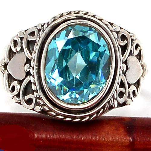 BLUE TOPAZ QUARTZ SOLID.925 STERLING SILVER RING 6.5