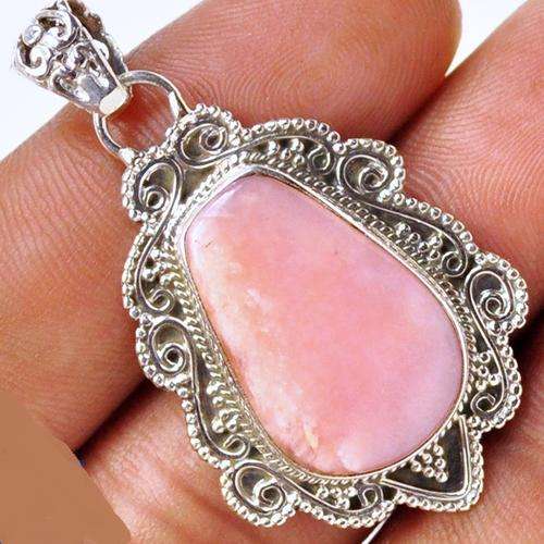 STUNNING PINK OPAL SOLID 925 STERLING SILVER PENDANT 1 5/8inch