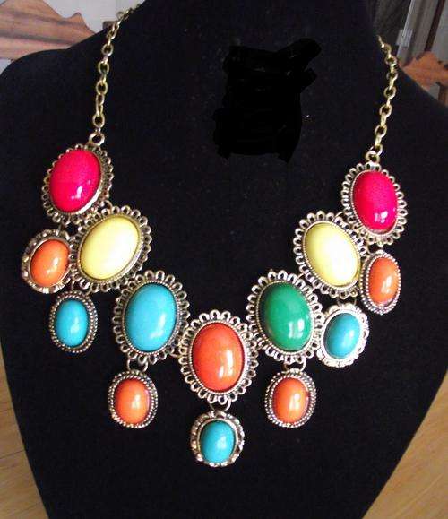 Vintage Style Colorful Acryl Beads Golden Chain Necklace