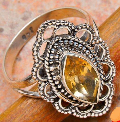 FACETED CITRINE SOLID.925 STERLING SILVER RING 7